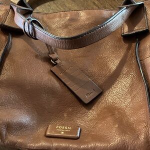 Fossil Rich Brown Leather Shoulder Tote
